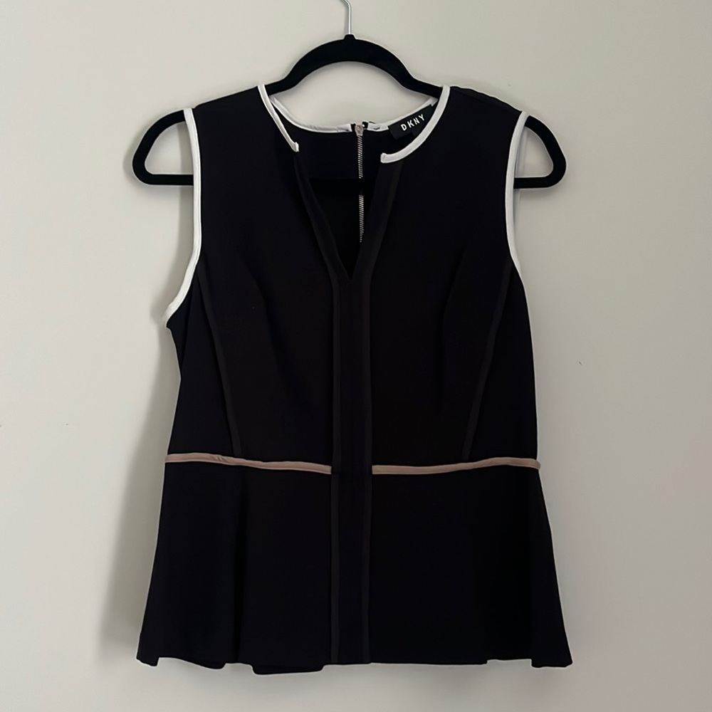 DKNY black blouse; very chic with zipper in the back.